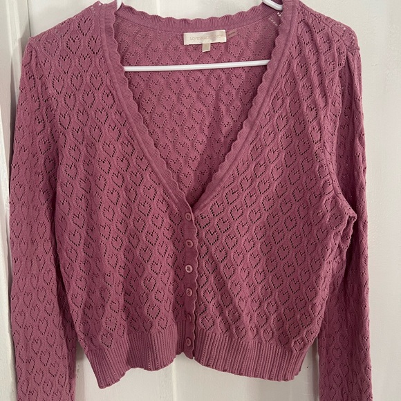 LoveShackFancy Janie Cropped cardigan in wild berry. Size Large. - Picture 1 of 8
